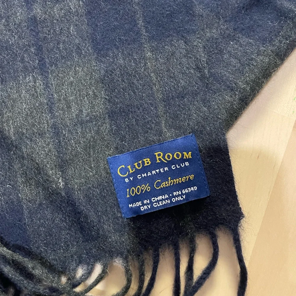 Club Room By Charter Club Navy Plaid Cashmere Scarf